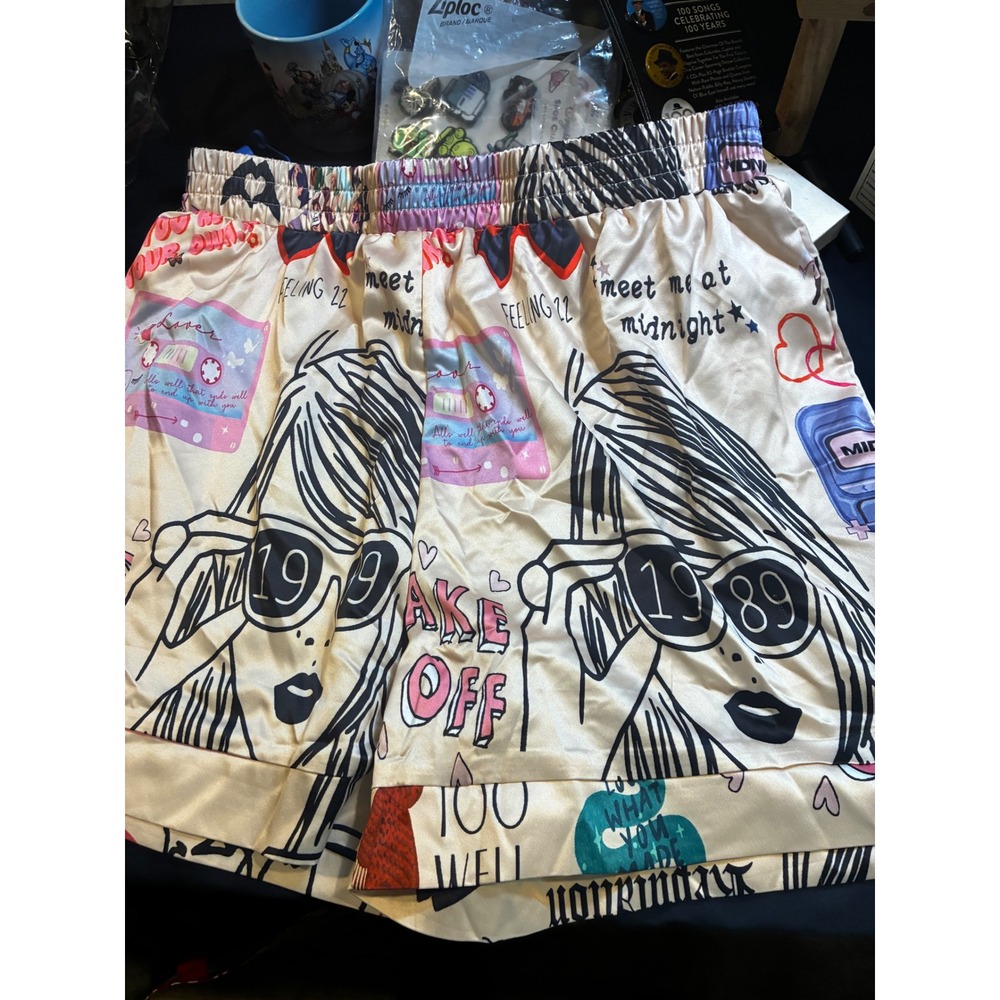 Taylor Swift Eras Inspired Graphic Lounge Shorts Cream Multi Color Womens Large